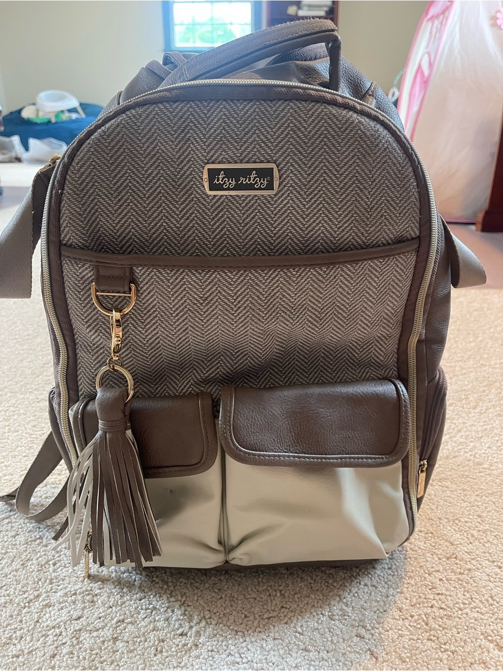 Itzy Ritzy Gray & Taupe Two-Tone Diaper Backpack